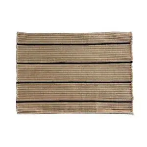 Rektangulær dørmåtte, 50x72 cm, beige/sort striber, vævet tekstur, robust design.