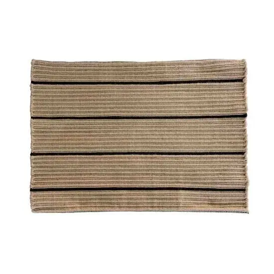 Rektangulær dørmåtte, 50x72 cm, beige/sort striber, vævet tekstur, robust design.