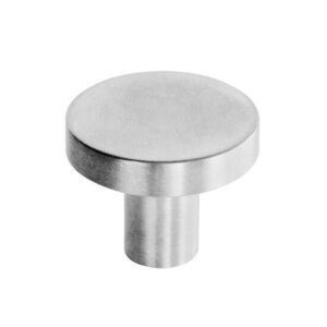 Rund knage i børstet stål med minimalistisk design, diameter 2,5 cm.