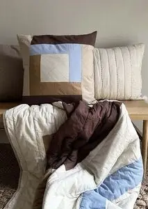 Moudhome - PATCH pudebetræk 50x50 cm - blå/beige/brun