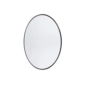 Rundt vægspejl med sort, tynd ramme, diameter 80 cm.