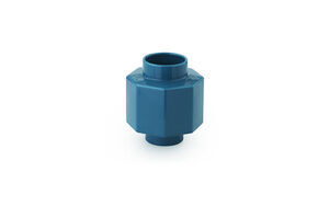 Geometrisk objekt i petrolblå, cylinderformet med flade overflader, fra Normann Copenhagen.