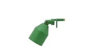 Grøn konisk lampe med justerbar arm og klip, minimalistisk design.