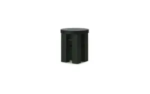 Mørkegrøn Normann Copenhagen Fyr skammel med rund top og fire ben. Minimalistisk design.