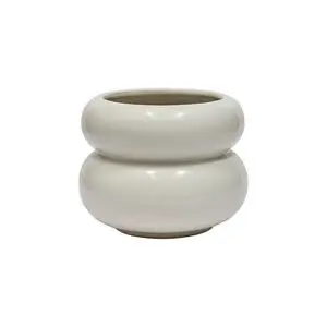 Keramisk potte med glat, blank overflade og dobbelt-bulb design i hvid eller creme nuance.