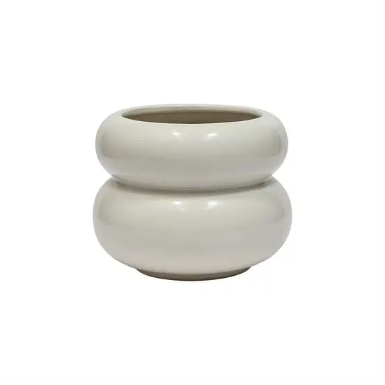 Keramisk potte med glat, blank overflade og dobbelt-bulb design i hvid eller creme nuance.