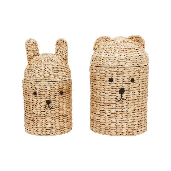 Oyoy - Bjørn & Kanin Opbevaringskurve - Sæt af 2 - Ø28 x H49 cm / Ø25 x H48 cm