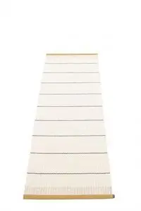 Løber med lys base, tynde mørke striber og okkerfarvede kanter.