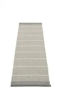 Rektangulær løber 60x200 cm med brede grå striber og mørkegrå kanter i begge ender.