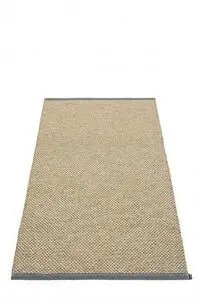 Rektangulært tæppe, 85x160 cm, granitfarvet, mørke kanter, vævet mønster, struktureret udseende.