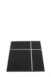 Kvadratisk sort tæppe med hvide krydsende linjer, minimalistisk design, 70x90 cm.