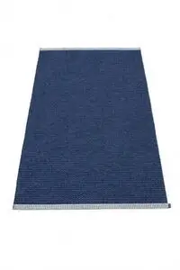 Mørkeblåt rektangulært tæppe med ensartet tekstur og lys kontrastkant.