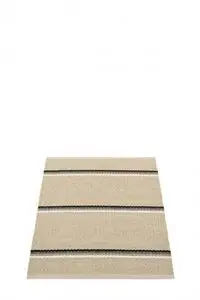 Rektangulært tæppe med vandrette striber i nuancer af mudder. Vævet overflade. 70x90 cm.