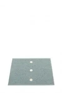 Lille rektangulær måtte med tre lyse cirkler på mørkere bund, struktureret overflade.