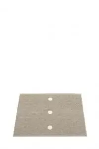 Rektangulær måtte i mørk linned med tre lodrette prikker og vævet tekstur.