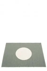 Rektangulært tæppe, grøn med hvid cirkel i midten. To-sidet design, kontrastfarver grøn og hvid.