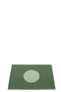 Rektangulær måtte med grøn baggrund og lys cirkel i midten, vendbart design, 70x50 cm.