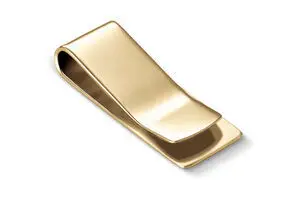 Elegant, minimalist pengeklip i børstet messing. Slank, buet design perfekt til få sedler eller kort.