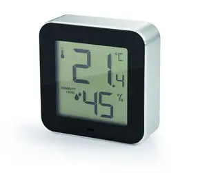 Philippi temperatur og hygrometer med digitalt display: 21°C og 45% fugtighed, kompakt design.