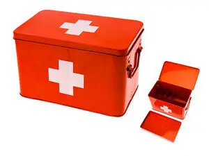 Present time - Medicine storage box metal red w. white cross