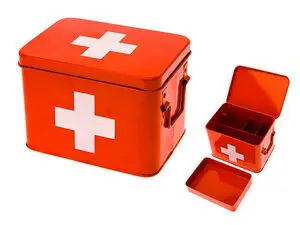 Present time - Medicine storage box metal red w. white cross