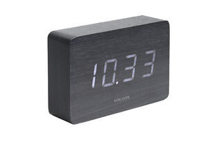 Karlsson - Alarm clock Square black veneer, white LED
