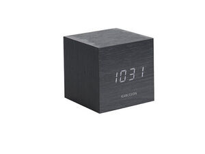 Karlsson - Alarm clock Mini Cube black veneer, white LED