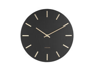 Karlsson - Wall clock Charm steel black w.gold battons small