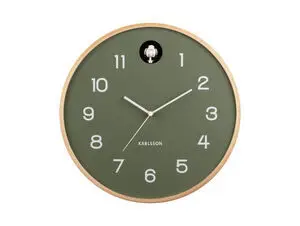 Karlsson - Wall clock Natural Cuckoo birch wood jungle green