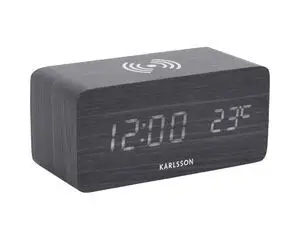 Karlsson - Alarm clock Block w. phone charger LED black veneer, white LED