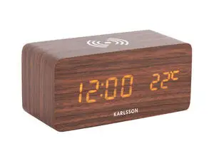 Karlsson - Alarm clock Block w. phone charger LED dark wood veneer, white LED