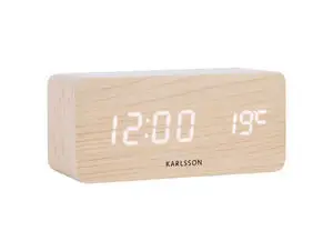 Karlsson - Alarm clock Block w. phone charger LED light wood veneer, white LED