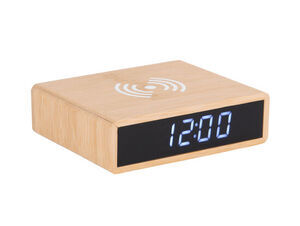 Karlsson - Alarm clock Flat w. phone charger LED bamboo