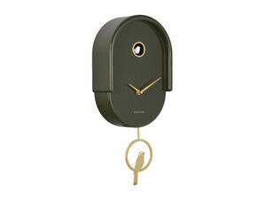 Karlsson vægur i luksusgrøn med gyldne visere og fuglesilhuet på pendul.