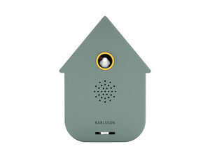 Husformet moderne kukur i junglegreen med gul kantet åbning, fuglefigur og Karlsson-logo.