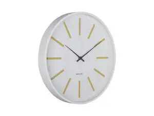 Vægur med hvid skive, citrongule markører, sorte visere og "Karlsson" logo.