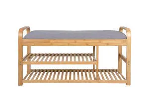 Leitmotiv - Bench Arch Double Shelf bamboo w. grey fabric