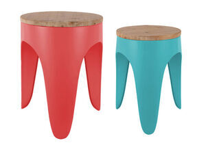 Leitmotiv - Stool set Double Funky scarlet red & turquoise blue