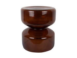 Chokoladebrunt sidebord med blank overflade og timeglasform, bred top og bund, smal midte.