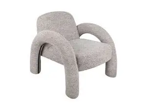 Stol med store, buede armlæn, rundet rygstøtte og melange tekstur i chokoladebrun farve.