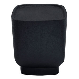 Sort sidebord med firkantet top og afrundede kanter, tilspidset design fra top til bund.