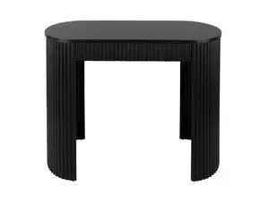 Sort konsolbord med rundet rektangulær plade og ribbede ben.