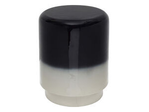 Cylindrisk skammel med glansfuld finish og gradientfarve, der går fra sort til varm grå.