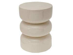Skammel i off-white med tre stablede, cylindriske sektioner og en glat overflade.
