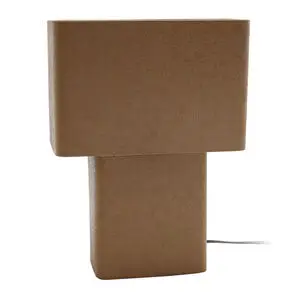 Rektangulær bordlampe i mocha brun med synlig ledning. Både base og skærm er i samme form.
