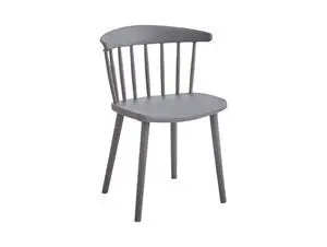 Stol med buet ryglæn, lodrette stænger, fladt sæde og let skrånende ben i antracitgrå farve.
