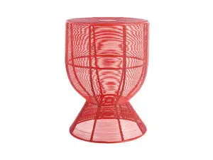 Moderne cylindrisk sidebord i klar skarlagenrød med trådnetdesign.