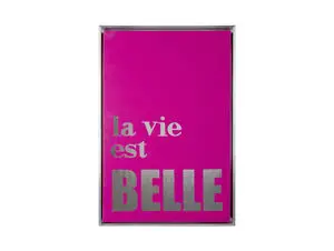 Present time - Wall art La Vie Est Belle canvas medium dark pink, silver foil