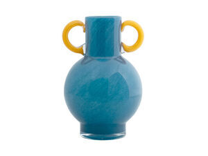 Present time - Vase Fiesta glass bright blue, yellow handles