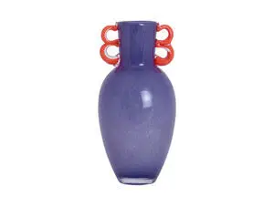 Present time - Vase Fiesta glass large bright purple, orange handles